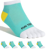 FUN TOES Women's Cotton Toe Socks-Breathable-6 PAIRS Pack-Size 9-11-Lightweight