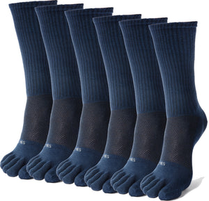 Men Crew Toe Socks Athletic Running Proper Toe Alignment Breathable Mesh 6 Pairs