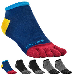 FUN TOES Men's Toe Socks Lightweight Breathable-Value 6 PAIRS Pack- Size 6-12