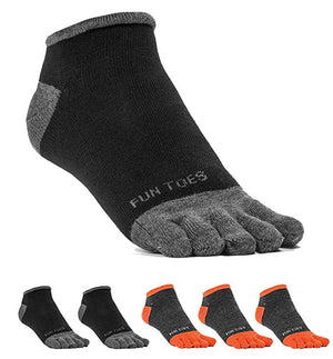 FUN TOES Men's Toe Socks Lightweight Breathable-Value 6 PAIRS Pack- Size 6-12
