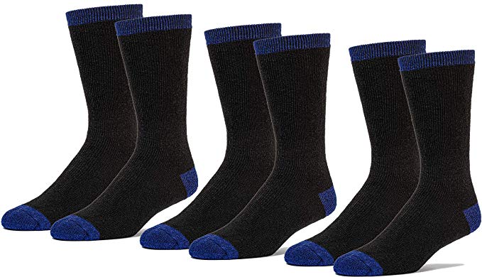 3 Pairs Mid Weight Patterned 70% Merino Wool Men's Thermal Crew Socks Cushioned For Hiking Trailing and Everyday Use