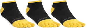 FUN TOES Men's Toe Socks Barefoot Running Socks Size 10-13 Shoe Size 6 - 12.5  Pack of 3 Pairs Black/Yellow