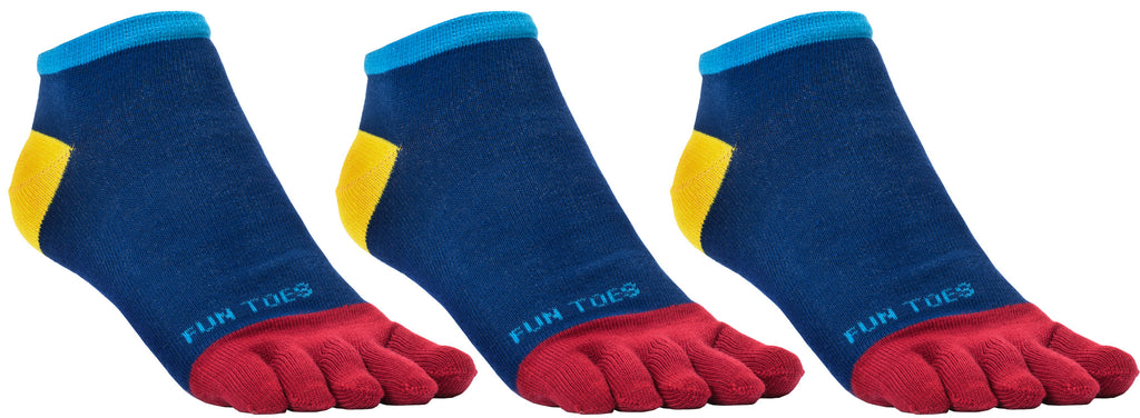 FUN TOES Men's Toe Socks Barefoot Running Socks Size 10-13 Shoe Size 6 - 12.5  Pack of 3 Pairs   Fun Blue