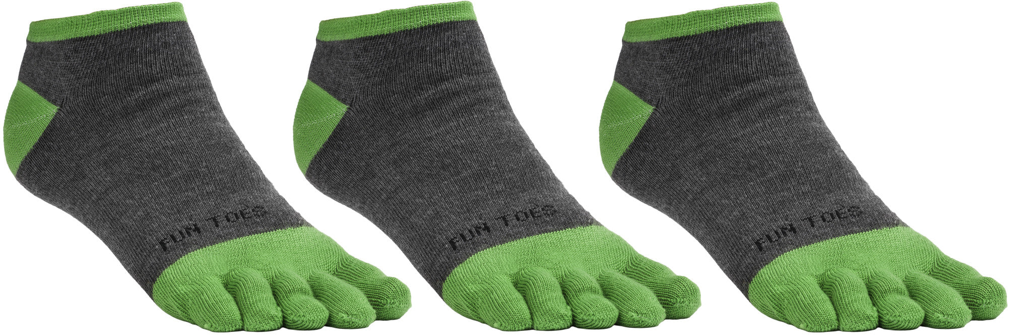 FUN TOES Men's Toe Socks Barefoot Running Socks Size 10-13 Shoe Size 6 - 12.5  Pack of 3 Pairs Grey/Green