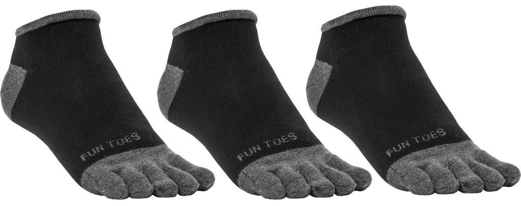 FUN TOES Men's Toe Socks Barefoot Running Socks Size 10-13 Shoe Size 6 - 12.5  Pack of 3 Pairs  Black