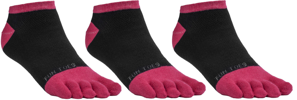 FUN TOES Women's Toe Socks Barefoot Running Socks Size 9-11 Shoe Size 4-10 Pack of 3 Pairs   Black/Coral