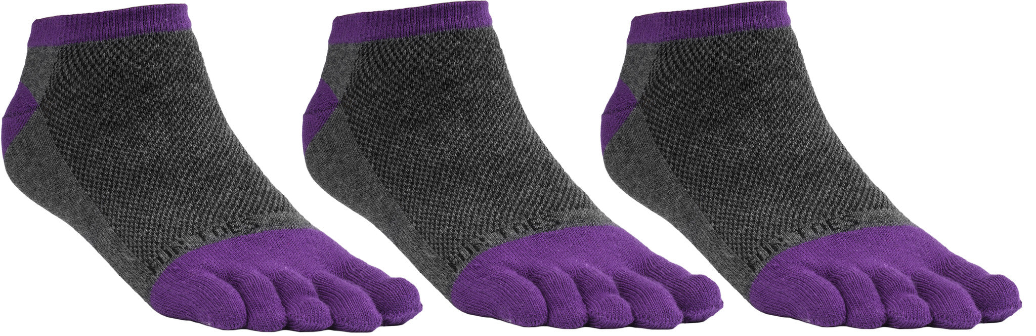 FUN TOES Women's Toe Socks Barefoot Running Socks Size 9-11 Shoe Size 4-10 Pack of 3 Pairs   Grey/Purple