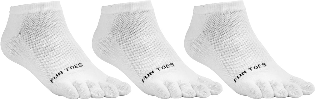 FUN TOES Men's Toe Socks Barefoot Running Socks Size 10-13 Shoe Size 6 - 12.5  Pack of 3 Pairs  White