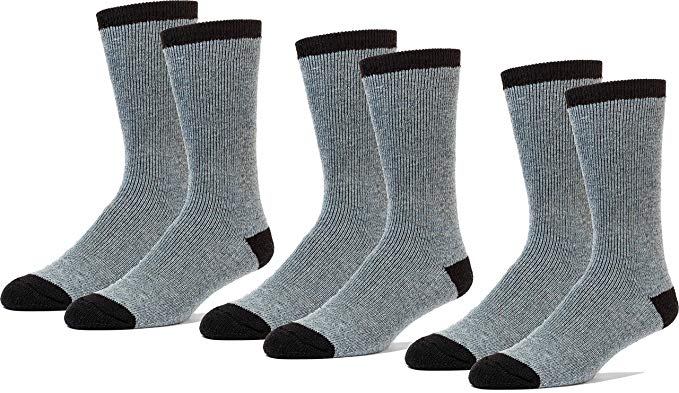 3 Pairs Mid Weight Patterned 70% Merino Wool Men's Thermal Crew Socks Cushioned For Hiking Trailing and Everyday Use