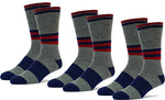 3 Pairs Mid Weight Patterned 70% Merino Wool Men's Thermal Crew Socks Cushioned For Hiking Trailing and Everyday Use