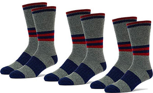 3 Pairs Mid Weight Patterned 70% Merino Wool Men's Thermal Crew Socks Cushioned For Hiking Trailing and Everyday Use
