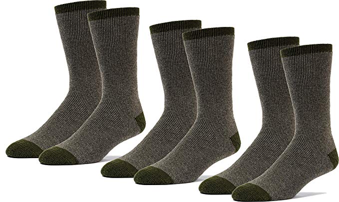 3 Pairs Mid Weight Patterned 70% Merino Wool Men's Thermal Crew Socks Cushioned For Hiking Trailing and Everyday Use