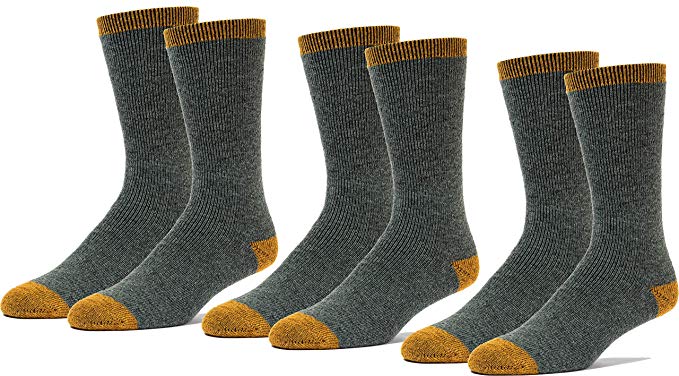 3 Pairs Mid Weight Patterned 70% Merino Wool Men's Thermal Crew Socks Cushioned For Hiking Trailing and Everyday Use