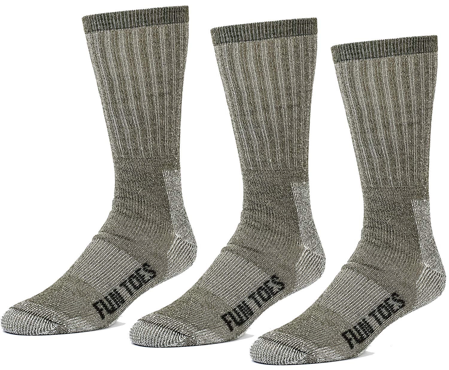 FUN TOES Men's 3 pairs Thermal Insulated 80% Merino Wool Socks -Hiking Trailing and Everyday Use