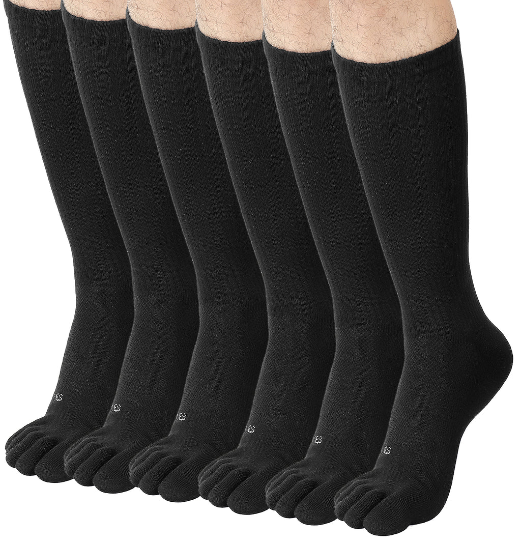 Men Crew Toe Socks Athletic Running Proper Toe Alignment Breathable Mesh 6 Pairs