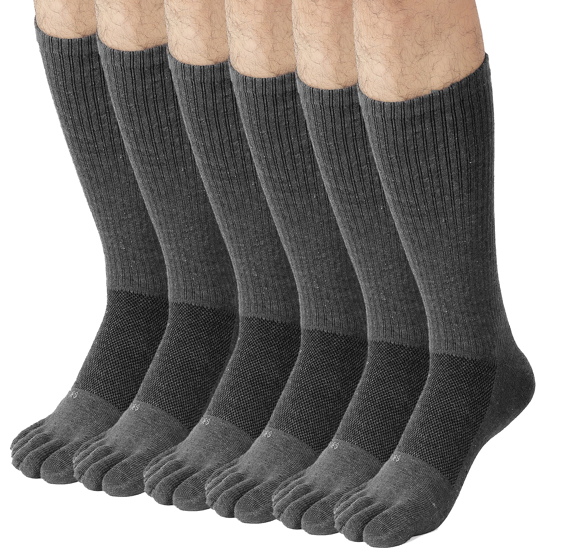 Men Crew Toe Socks Athletic Running Proper Toe Alignment Breathable Mesh 6 Pairs