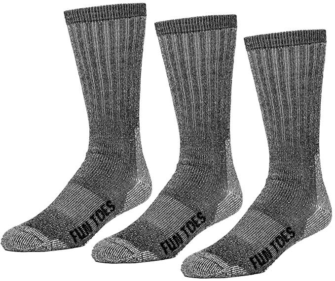 FUN TOES Men's 3 pairs Thermal Insulated 80% Merino Wool Socks -Hiking Trailing and Everyday Use