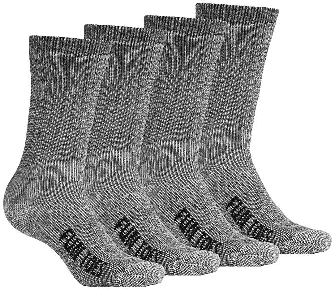 FUN TOES Men's 70% Midweight Merino Wool Crew Socks Arch Support Fully Cushioned  4 Pairs Pack