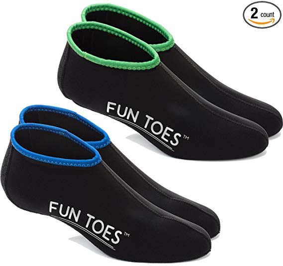 FUN TOES 2.5MM Neoprene Socks for Water Sports SNUG FIT for Women & Men - 2 Pairs of Snorkel Fin Socks for Scuba Diving, Snorkeling, Paddling, Boarding, Jetskiing & More