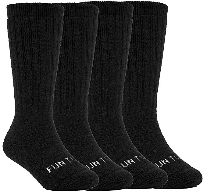 FUN TOES Boys Or Girls Heavy 60% Merino Wool Thermal Solid Color Socks 4 Pairs