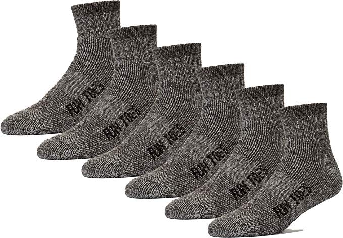 6 Pack Men's 80% Merino Wool Ankle Socks Strong Arch Support -Cushioned Bottom- Ideal for Hiking Trekking or everyday use