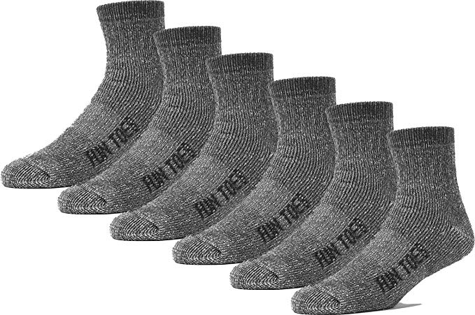 6 Pack Men's 80% Merino Wool Ankle Socks Strong Arch Support -Cushioned Bottom- Ideal for Hiking Trekking or everyday use