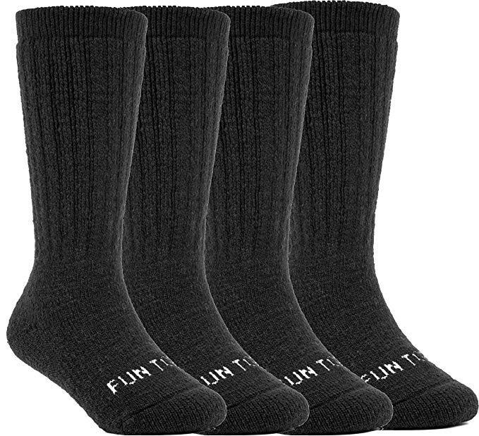 FUN TOES Boys Or Girls Heavy 60% Merino Wool Thermal Solid Color Socks 4 Pairs