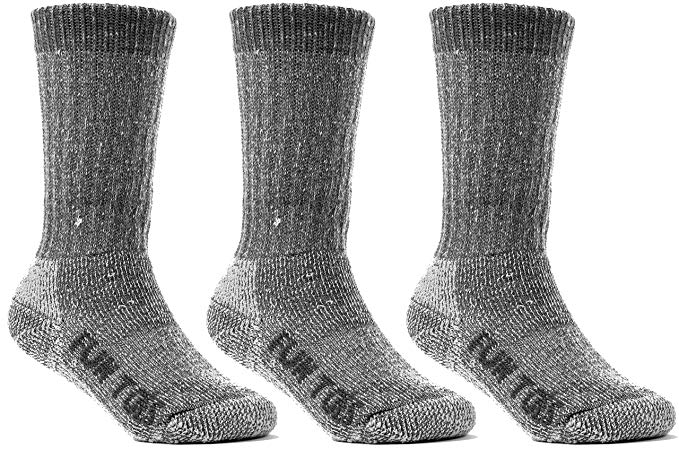 FUN TOES Children's 80% Thermal Merino Wool Socks 3 Pairs Mid Weight For Winter Ski Sport