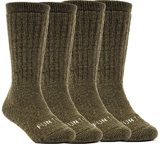 FUN TOES Boys Or Girls Heavy 60% Merino Wool Thermal Solid Color Socks 4 Pairs