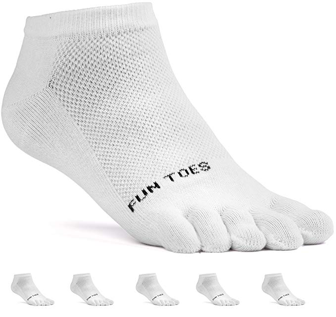 FUN TOES Women's Cotton Toe Socks-Breathable-6 PAIRS Pack-Size 9-11-Lightweight